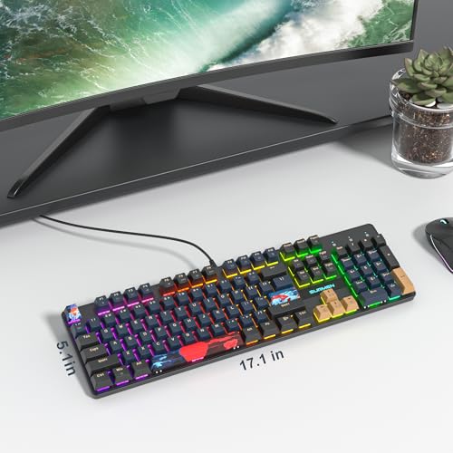 Image of RGB Gaming Mechanical Keyboard, 104 Keys Full Size Wired With Number Pad, Creamy Linear Red Switch NKRO for PC Gamer