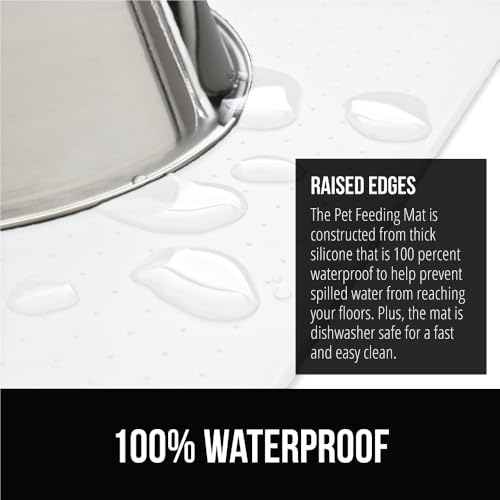 Image of GORILLA GRIP 100% Waterproof Raised Edge BPA Free Silicone Pet Feeding Mat, Dog Cat Food Mats Contain Spills Protects Floors, Placemats for Cats and Dogs Water Bowl, Pets Accessories 18.5x11.5 White