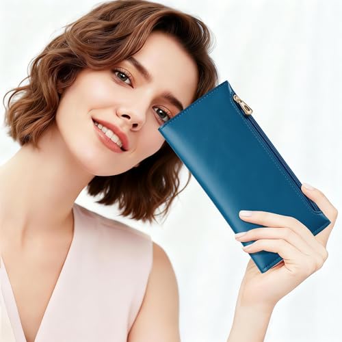 Image of Tipmile Slim Wallet for Women, RFID Blocking Credit Card Holder | Thin Compact Bifold Wallet with Zipper, Ladies Gift