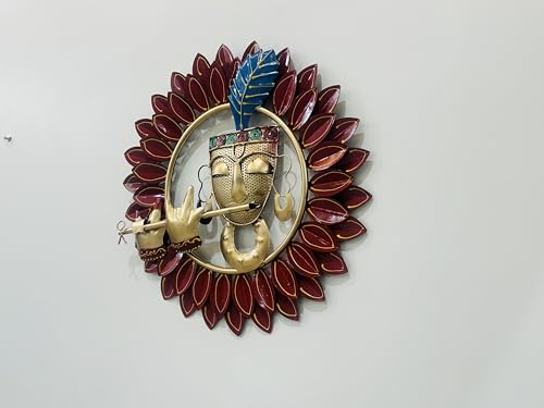 Image of Framing Hub Metal Krishna Playing Basuri Wall Decor Frame Wall sculpture Wall Art For Living room, Pooja Room Drwaing Room & Bedroom
