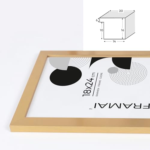 FRAMAI® Bilderrahmen 50x70 cm Gold MDF Umweltfreundlichem Rahmen mit Bruchsicheren Plexi, Aufhänger und Aufsteller – Ansicht 6