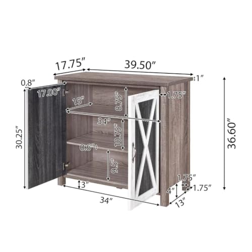 Image of Haven Engineered Wood Storage Cabinet | Farmhouse Sideboard with Double Doors & 3 Shelves | Multi-Purpose Storage Organizer for Living Room, Dining Room & Bedroom | Rustic Grey & White Finish