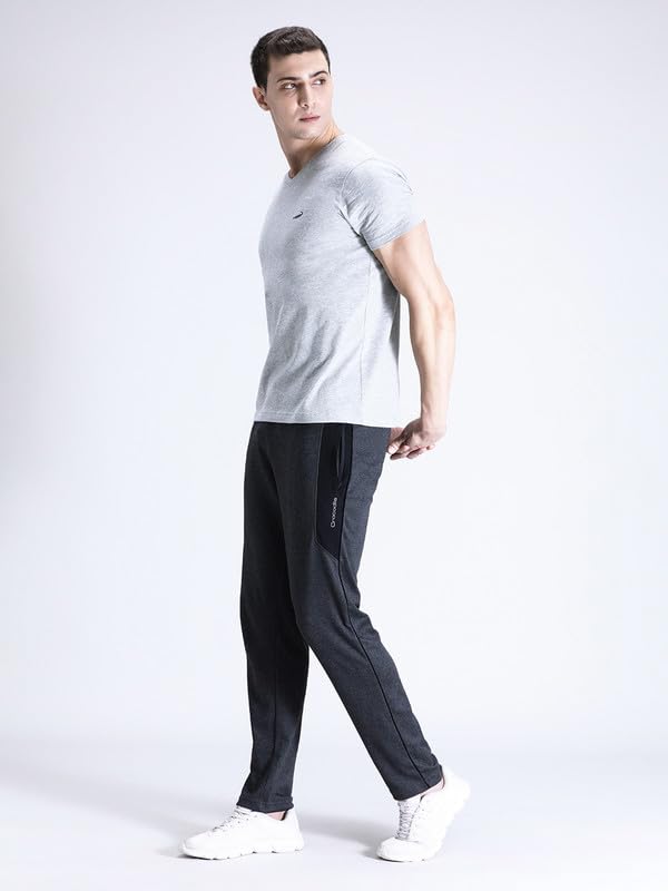 Image of CROCODILE Men Solid Slim Fit Track Pant | Mid Rise | Drawstring Waist | Regular Length | Casual Sports Lounge Bottomwear Navy Melange
