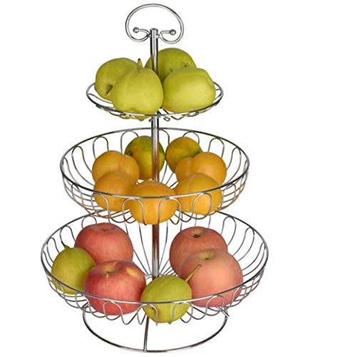 DMAR Fruteros con Pisos Estantes para Fruta de 3 Pisos Plateado Cesta de Frutas Metal 30 x 45 cm Frutero Soporte para Frutas Soporte de Almacenamiento para Tartas de Vegetal