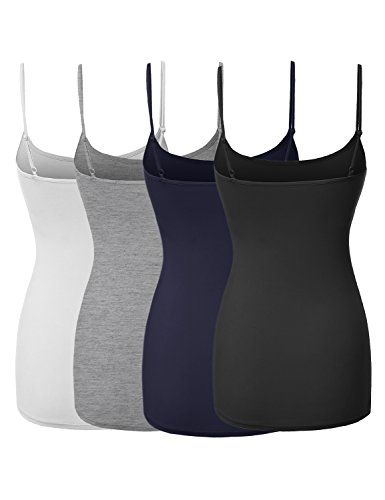 Made by Emma Basic Solid Long Length Adjustable Spaghetti Strap Tank Top Black/White/Hgrey/Navy L