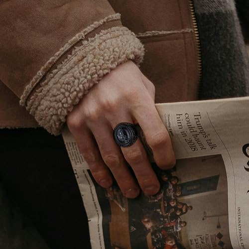 Sanfenly Black Rings for Men, Mens Stainless Steel Fidget Ring Rings Spinner Spinning Thumb Finger Ring, Retro Vintage Turquoise Stone Ring, Cool Punk Biker Ring, Fashion Male Jewelry Rings, Size 7-154