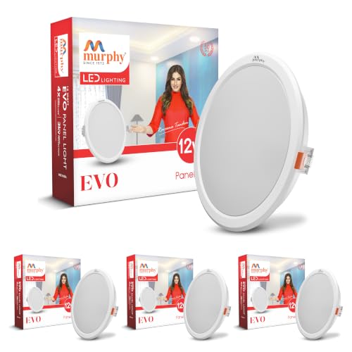 Image of Murphy EVO 12W Round LED Panel Light | 3000K Warm White| Recessed Ceiling Light | 1200 Lumens | 125mm Cutout | BIS Approved | 4kV Surge Protection | 2-Year Warranty | Pack of 4