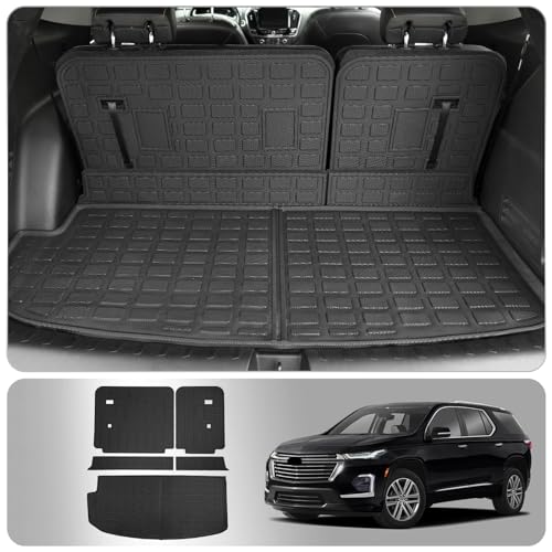 Thinzyou Cargo Mat Compatible with 2018-2023 Chevrolet Traverse Cargo Liner Trunk Liner Trunk Mat TPE All Weather Back Seat Cover Protector 2022 Traverse Accessories (Trunk Mat+Backrest Mats)