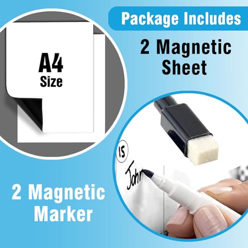 Image of Trueflair Magnetic Board Dry Erase Whiteboard for Fridge, 30 cm x 23 cm, with Black Marker, Waterproof Surface (Pack of 2 PC - A4)