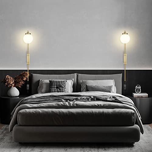 Elehinser Wall Sconces Set Of 2, Angle Adjustable Plug In Wall Lamps, Modern Gold Indoor Wall Light Globe Shade Wall Mounted Lamp With Switch, Wall Sconce For Bedroom Living Room Study Hallway Bedside #TOP1
