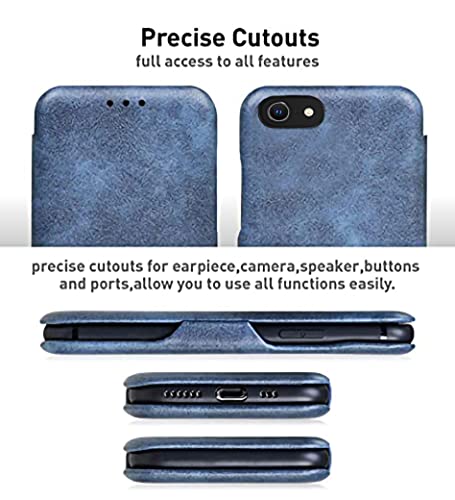 Image of PULOKA iPhone SE /7 /8 PU Leather Slim Flip Case Cover with Card Holder Compatible with iPhone SE /iPhone 7 / iPhone 8 (Blue)