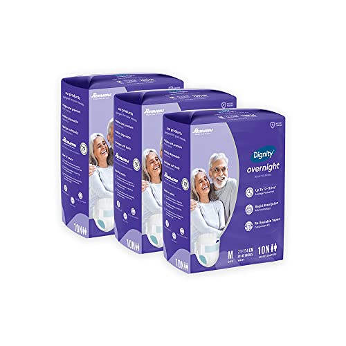 Image of DIGNITY Overnight Tape Style Adult Diapers - M (30 Pieces) With Wetness Indicator and Leakage Protection Upto 12-16 Hrs.