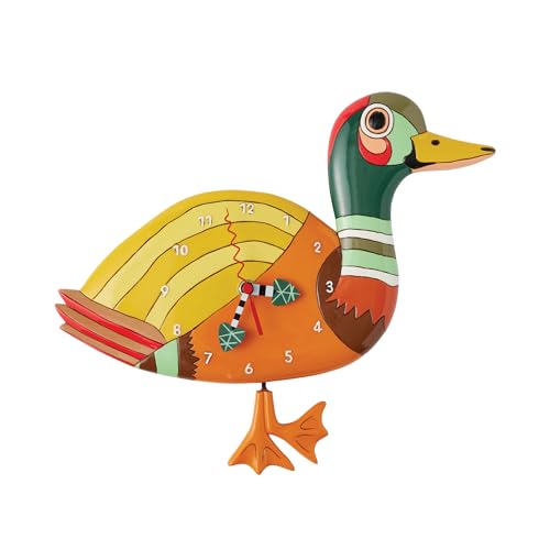 Enesco Allen Designs Waddles the Duck Battery-Operated Sculpted Pendulum Wall Clock 8.39 Inch Multicolor