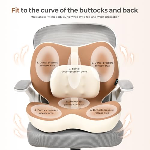 Image of FLORICH 2 in1 Truck Seat Cushion and Lumbar Support Pillow Memory Foam Car Seat Cushion with Adjustable Strap for Truck Driver Long Drives, Fits Semi Truck Seat,Car,Office&Gaming Chair(Light Brown)