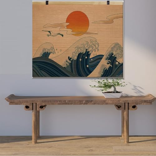 【天然竹製・浮世絵風】竹製掛け軸 和風インテリア 壁掛けアート 和室装飾 手作り 高精細プリント 取付簡単 3種類の付属金具付き 幅90cm、高さ70cm【2個で15%オフ】