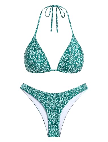 Image of ZAFUL Womens Halter Bikini Sets Triangle Bikinis High Cut Swimsuits 2 Piece Bathing Suits Sexy Swimwear