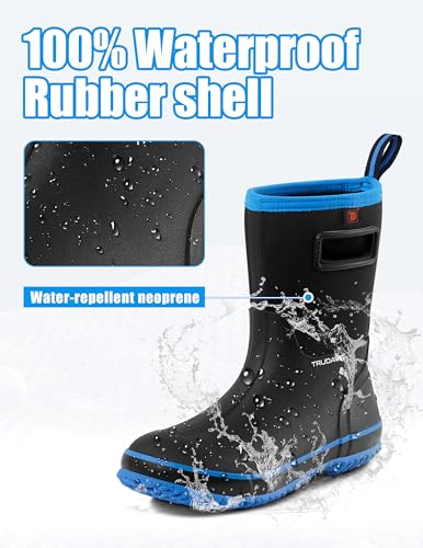 Image of Trudave Rubber Rain Boots for Men, Neoprene Waterproof Rain Boots, Mid Calf All-Season Mud Boots, Insulated Warm Outdoor Work Shoes for Hunting, Gardening, Farming, Yard Working