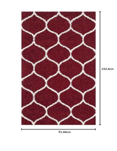 Image of Fur Shaggy Rectangular Rugs And Carpets, Modern Plush Area Rug For Bedroom Living Room Floor Mat Bedside Home Decor Carpet (3X5 Feet, Red|Ivory)