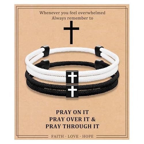 Matching Couple Bracelets Cross Bracelet for Men Religious Bracelets for Women Christian Gifts Daughter Easter Gifts PRAY ON IT