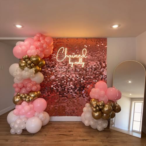 Image of Rosegold Shimmer Wall Backdrop, 24 Panels, 6x4 Ft Photo Backdrop | wedding backdrop birthday backdrop party decoration photo booth backdrop bridal shower baby shower event decoration