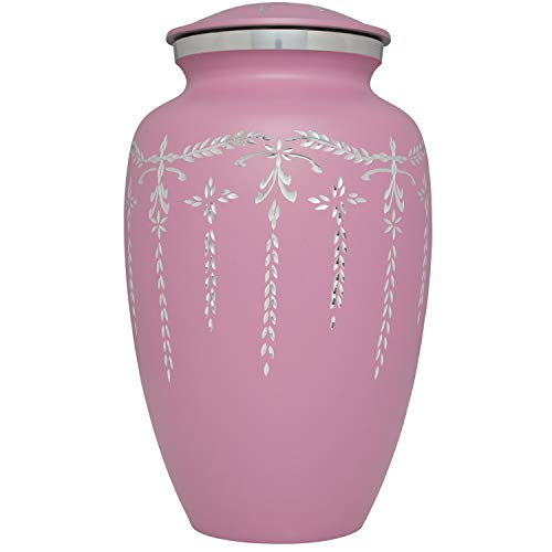 Cremation Urn - Colorful Funeral Urn in Four Options: Pink, Green, Purple or Grey - Large Burial Urn for Human Ashes Adult Size - Aluminum (Pink) …