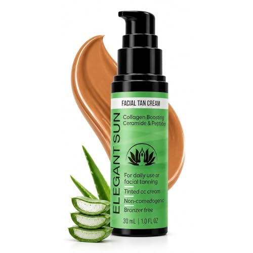 Flawless Glow Collagen-Boosting Facial Tan Cream – Peptide CC Serum with Copper Peptides GHK-Cu, Ceramides & Hyaluronic Acid – Bronzer-Free, No DHA, Hydrating Anti-Aging Daily Moisturizer (1 fl oz)