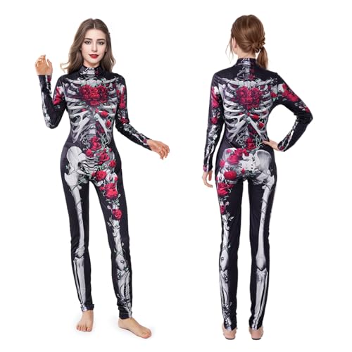 XDGBGFN Costume de squelette d'Halloween, pour femme, costume parfait pour Halloween, Noël, carnaval, Halloween, costume pour femme, taille L