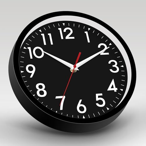 Image of DAXSMY Wall Clock Black Battery Operated 10 Inch Simpel Silent Non Ticking Analog Decorative for Kitchen Bathroom Bedroom Office Living Room School Classroom(Black)