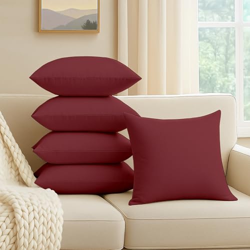 Image of Premium Polyester Fiber Cushion Fillers - Pack of 5 Pcs | 12 x 12 Inches | Burgundy| Cushions, Sofa Pillow, Cushion for Sofa, Decorative Pillow