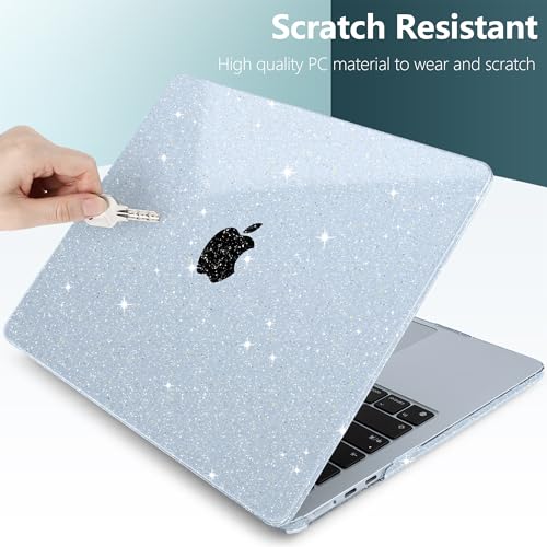 Image of DONGKE Compatible with MacBook Air 13.6 inch Case M4 M3 M2 2025 2024 2023 2022 A3240 A3113 A2681, Glitter Bling Plastic Hard Shell & Keyboard Cover for MacBook Air M4 13 inch Case, Sparkly Sky Blue