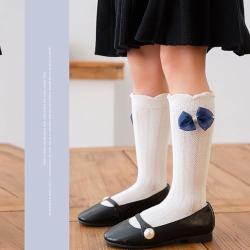 3 Pairs Kid Girls Ruffle Princess Socks Casual Comfy Crew Bow Socks Cute Lightweight Frilly Dress Socks4