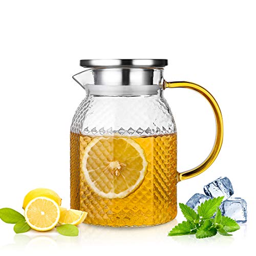 最安値 ガラスポット 耐熱ガラス ガラスピッチャー ステンレス蓋 冷蔵庫入れ可 麦茶 1000ml の価格比較