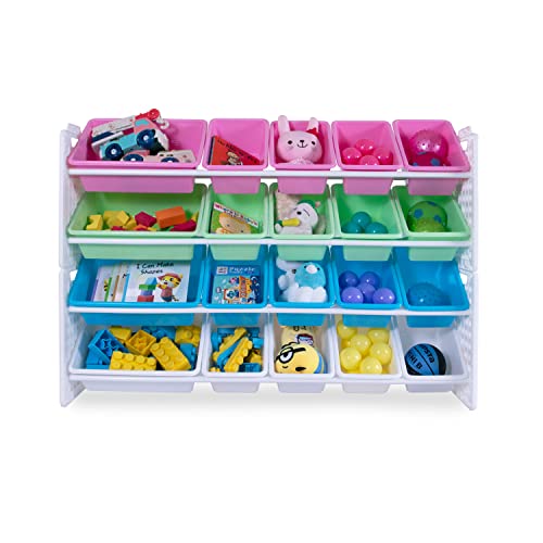 Uniplay Toy Organizer With 20 Removable Storage Bins, Multi-Bin Organizer For Books, Building Blocks, School Materials, Toys With Baseplate Board Frame (Pink) #TOP4