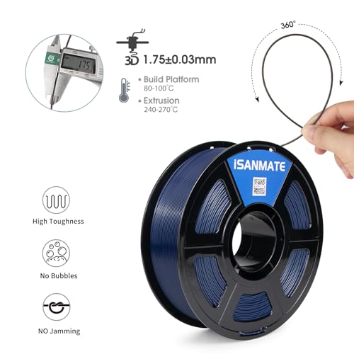 Image of iSANMATE 3D Printer Filament ASA Navy Blue, UV & Weather Resistant ASA Filament Perfect for Outdoor Functional Parts, for Bambu Lab 3D Printers,AMS,AMSLite, 1kg Spool (2.2lbs)