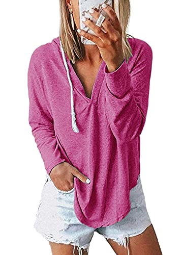 Image of Womens Long Sleeve V Neck Hoodie Sweatshirts Lightweight Pullover Tops