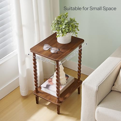 Image of HOOBRO End Table, 2-Tier Small Side Table with Spindle Legs, Nightstand with Storage Shelves, Sofa Side Table, for Small Space, Living Room, Bedroom, Walnut WL189BZ01
