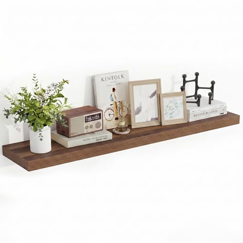 Acovy 48 Inch Floating Shelves 48x9.25x1.5 Inch Deep Floating Shelves for Wall Wooden Shelves for Bathroom Bedroom Living Room Walnut 1 Piece