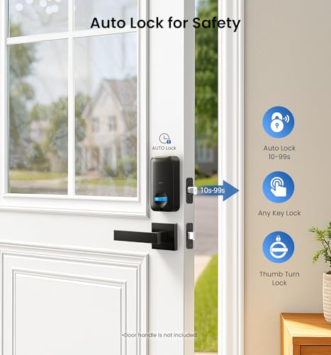 Veise KS02A Fingerprint Keyless Entry Door Lock, Auto Lock, Electronic Keypad Deadbolt for Front Door, Biometric, Anti-Peeping Password, Easy Install, Matte Black - Image 5