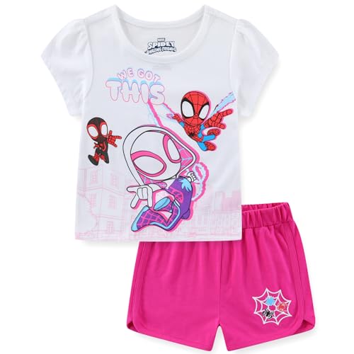 Marvel Spider-Gwen Ghost Spider Spidey Miles Morales Girls Short Sleeve T-Shirt and Shorts Set for Toddler to Big Kids