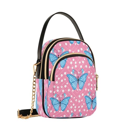 Blue Butterflies Shoulder Bags for Women Retro Classic Handbag Purse Small Purses with Chain2