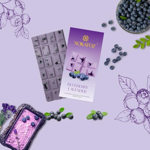 Image of XOKATOZ Exotic Premium Couverture Belgian Chocolate - 1 Blueberry Lavender Flavoured White Chocolate Bars - Gift set - Pack of 1, 75g (75g x 1)