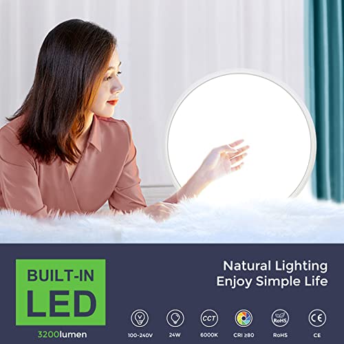 LightingWill 12 Inch LED Flush Mount Ceiling Light Fixture, 6000K Cool White, 3200LM, 24W, Flat Modern Round Lighting Fixture, 240W Equivalent White Ceiling Lamp for Kitchens, Bedrooms.etc.