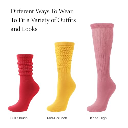Image of DRESHOW Slouch Socks for Women Chunky Scrunch Knee High Sock Cotton Neon Leg Warmers Extra Long Knit Slouchy Socks Size 5-11