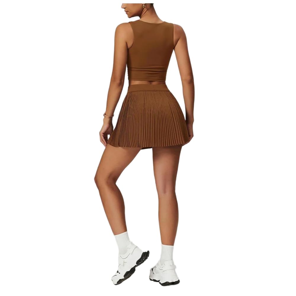 JJDFW zestaw do jogi kobiety sporty na świeżym powietrzu bieganie siłownia zestaw strój tenisowy wąski elastyczny golf fitness plisowana spódnica ochrona przeciwsłoneczna ubrania