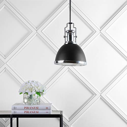 Image of JONATHAN Y Homer Industrial Dome Pendant 10 inch, Black /Chrome | 1-Light, Farmhouse Style, Adjustable Hanging Height, Glass Diffuser, Sloped Ceiling Compatible, Metal, LED Bulb Included