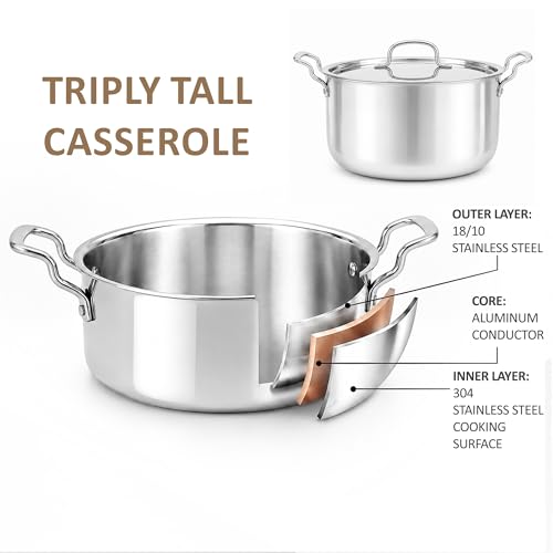 Image of SOLARA Triply Stainless Steel Deep Kadai with SS Lid, 24 cm | Heavy Bottom Tri Ply Cooking Pot for Boiling, Curry, Soup & Stew | Induction & Gas Compatible Stainless Steel Cookware