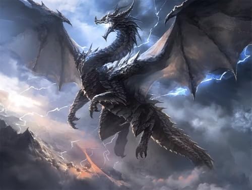 Diamond Painting Dragon Noir Éclair Nuages Kit Complet 110x150cm AC0602