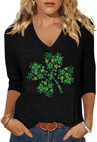 Image of Womens 3 /4 Sleeve V Neck Valentine T Shirts Love Heart Printed Graphic Tee Tops