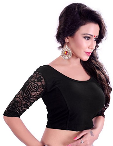 Fressia Fabrics Readymade free Size saree blouse for women party wear choli Black