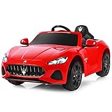 Costzon Ride on Car, 12V Licensed Maserati GranCabrio Battery Powered Vehicle w/Remote Control, Spring Suspension, Lights, USB, Horn, Music, 4 Wheeler for Boy Girl Gift, Electric Car for Kids (Red)